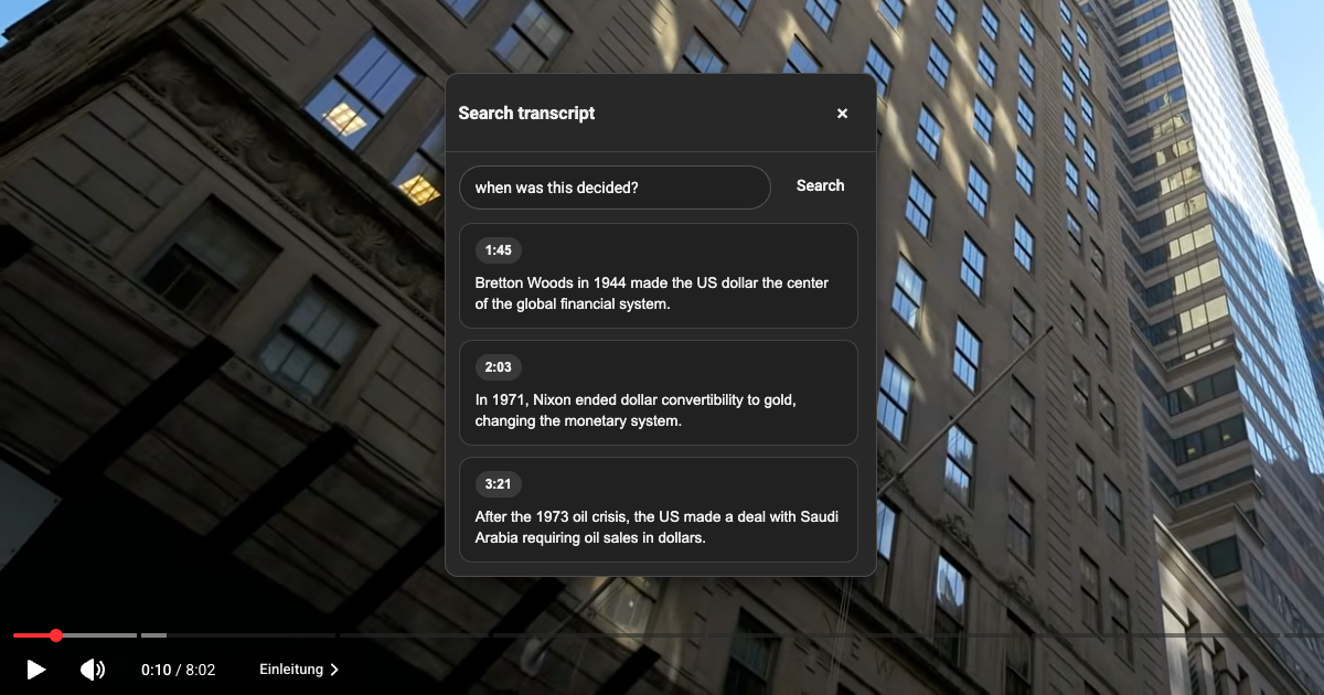 YouTube Transcript Search with AI | Drop in